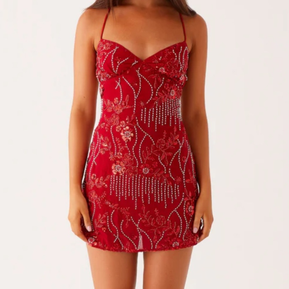 Peppermayo Vietta Sequin Cami Mini Dress - Red